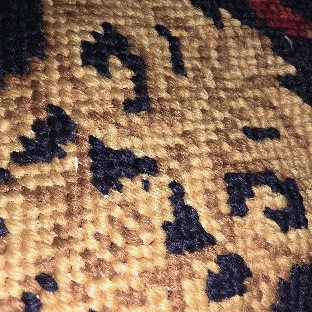 2 Vtg Needlepoint 12x12 Floral Gold Navy Wool Zip Grannycore Sofa Throw Pillows